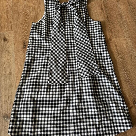 Tyler Boe Black and White Gingham Print Ruffle Neck Tie Back Stella Dress Size M - Picture 3 of 6